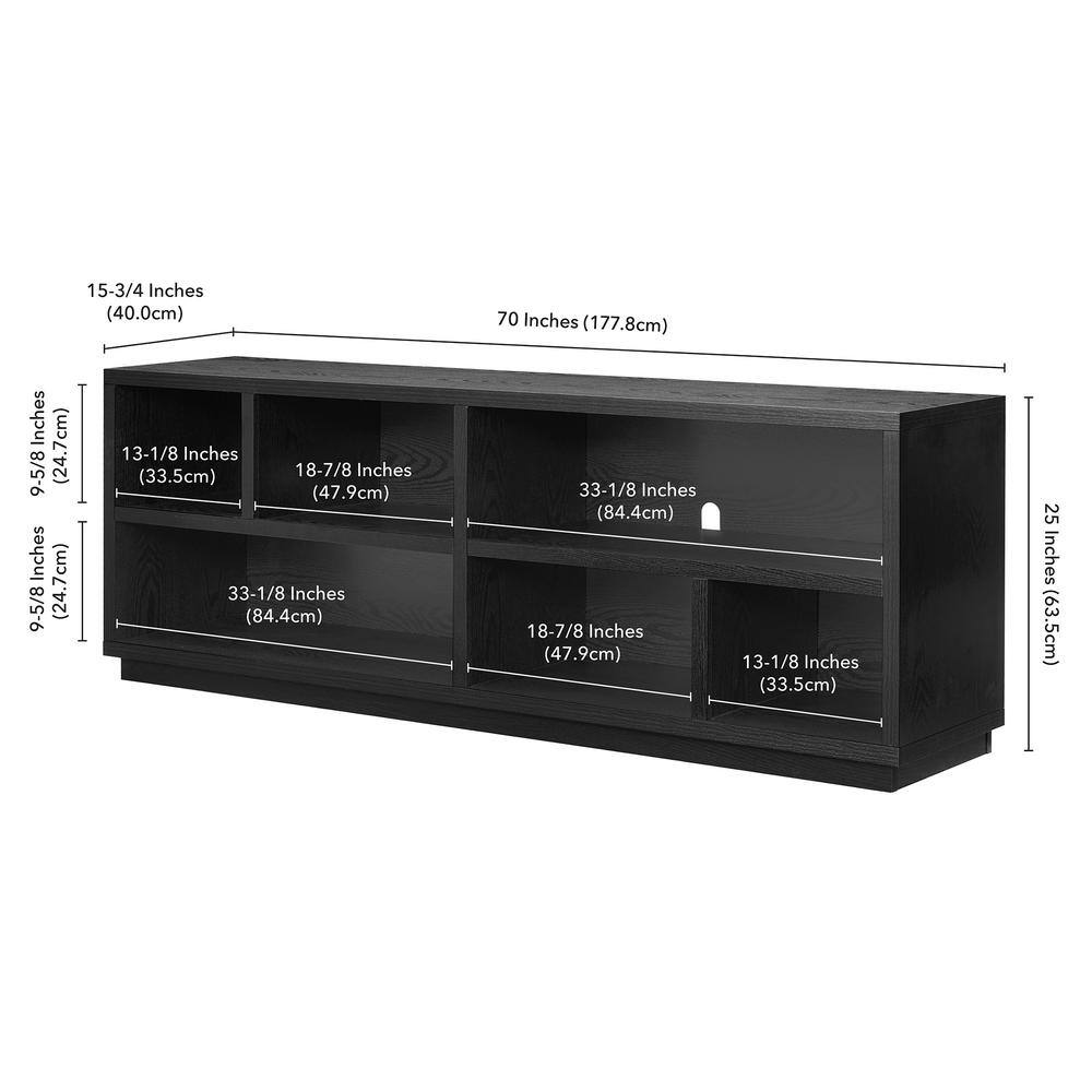 Bowman Black Grain 70" TV Stand with Storage Shelves