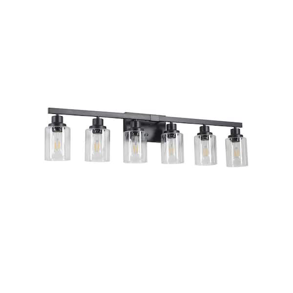 36.8 in. 6-Light Black Farmhouse Vanity Light Fixture Rustic Bathroom Light Fixture Bathroom Sconce (Without Bulbs)