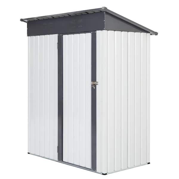 5 ft. W x 3 ft. D Grey and White Metal Garden Storage Shed with Single Door Rainproof Hinge Door Version (15 sq. ft.)