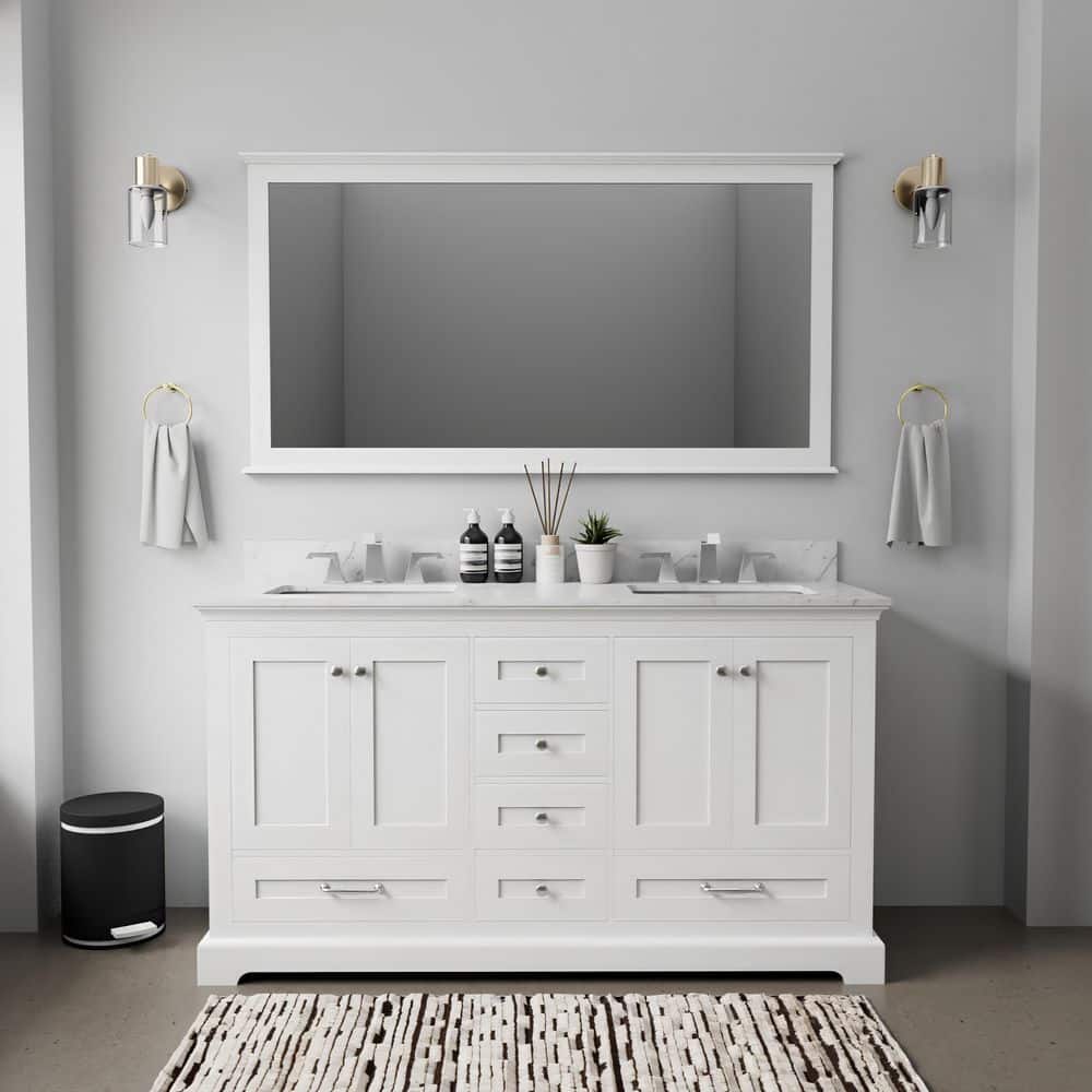Dukes 60-Inch White Double Freestanding Vanity with Nickel Hardware