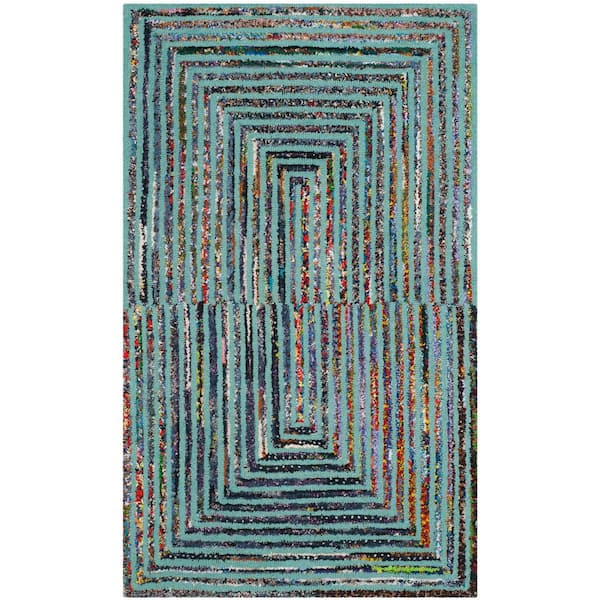 SAFAVIEH Nantucket Teal Doormat 3 ft. x 5 ft. Border Area Rug