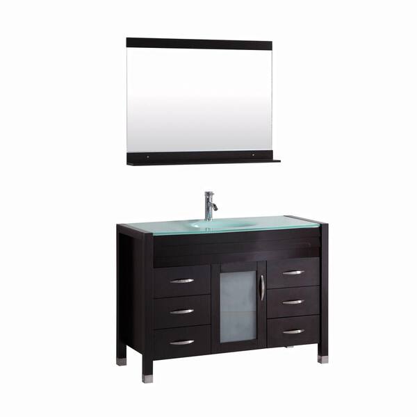 Kokols Cassiel 48 in. Single Vanity in Espresso with Glass Vanity Top in Aqua and Mirror