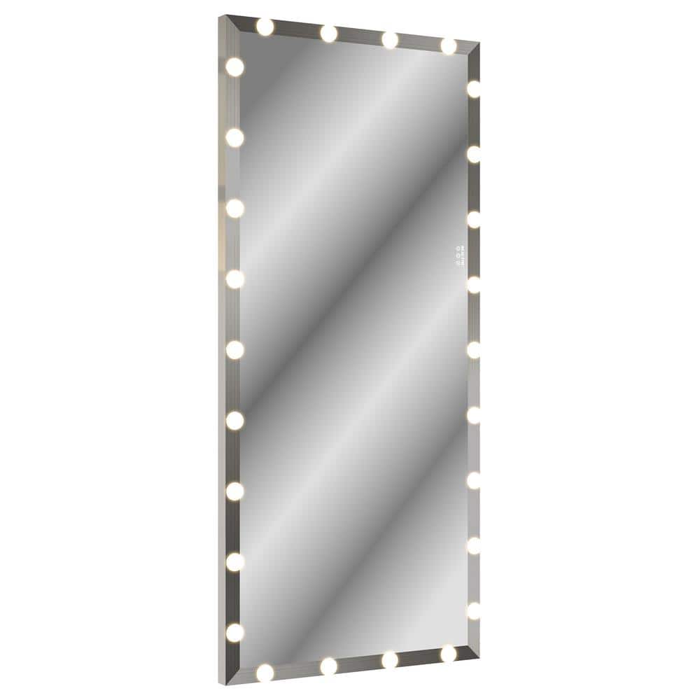 72 in. W x 32 in. H Oversized Rectangle Lighted Full Length Silver Mirror with 3-Color Modes