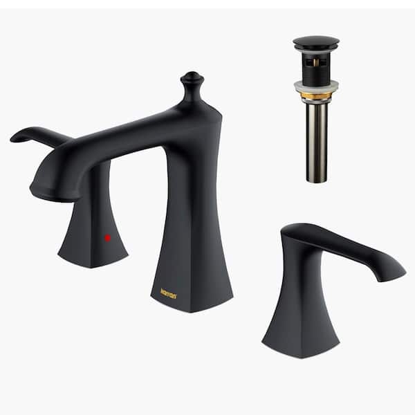 Woodburn 8 in. Widespread 2-Handle Bathroom Faucet with Matching Pop-Up Drain in Matte Black