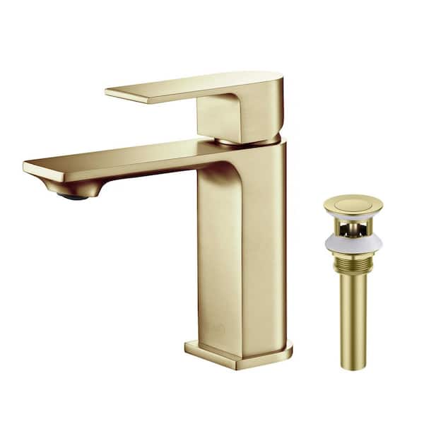 Single Handle Lever Handle Single Hole Bathroom Sink Faucet with Supply Lines and Pop-Up Drain in Brushed Gold