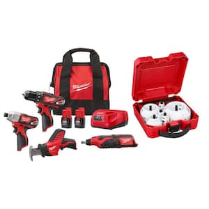 M12 12V Lithium-Ion Cordless 4-Tool Combo Kit with (2) Compact 1.5Ah Batteries and Charger with Hole Saw Set (28-Pc)