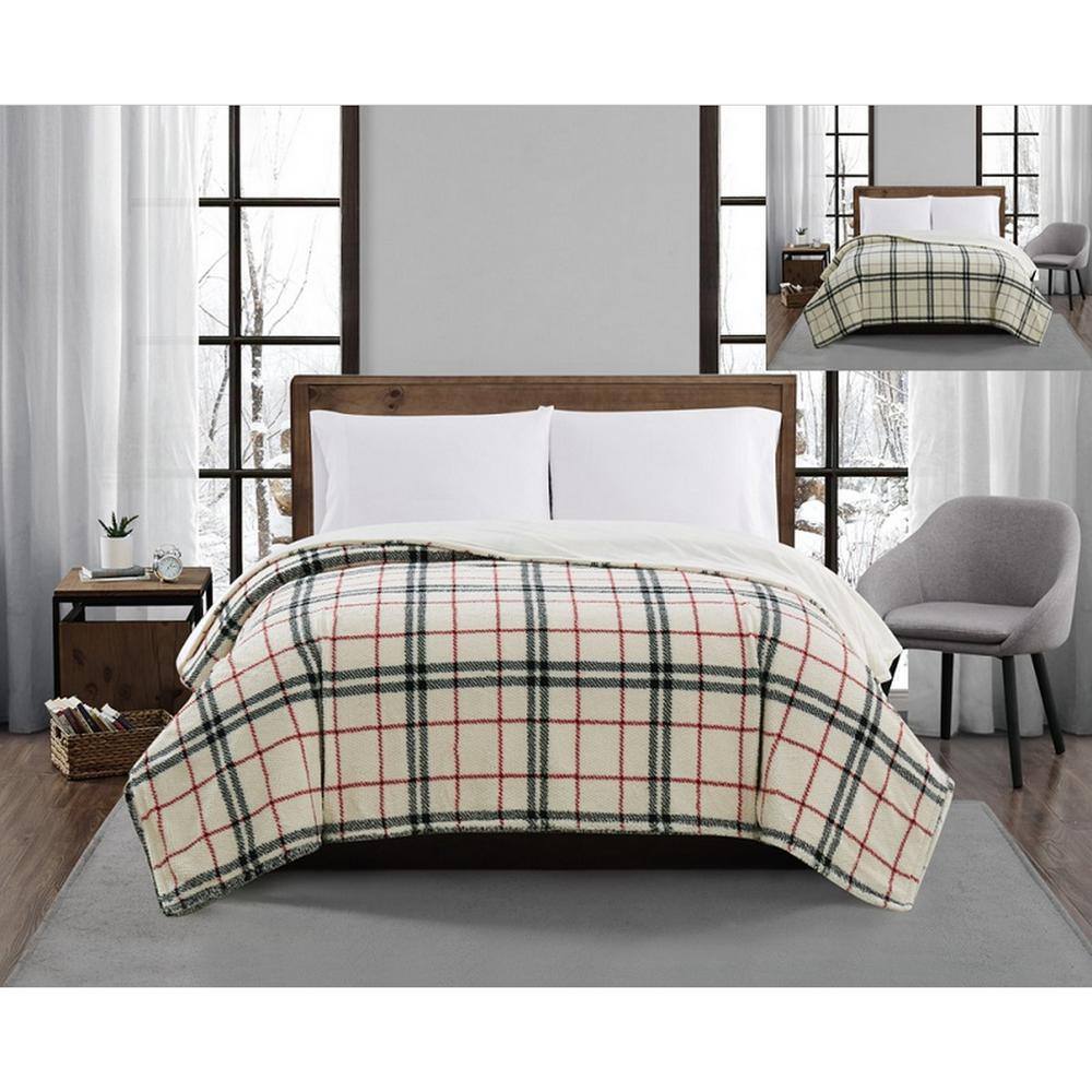 London Fog Popcorn Plaid Plush Blanket, King Bedding