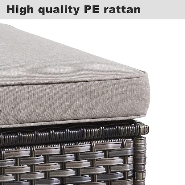 HUMMUH Carolina Gray Wicker Outdoor Ottoman with Gray