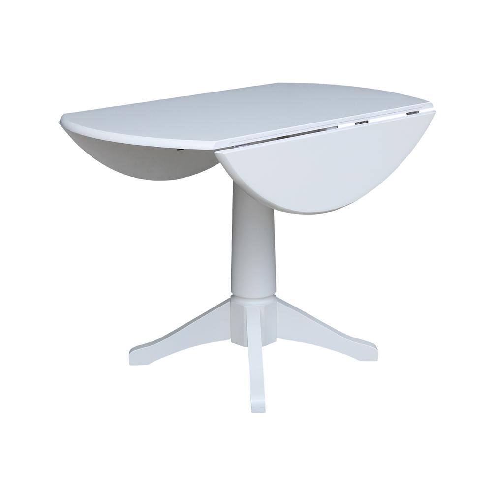 Elegant White 42" Round Solid Wood Extendable Pedestal Dining Table