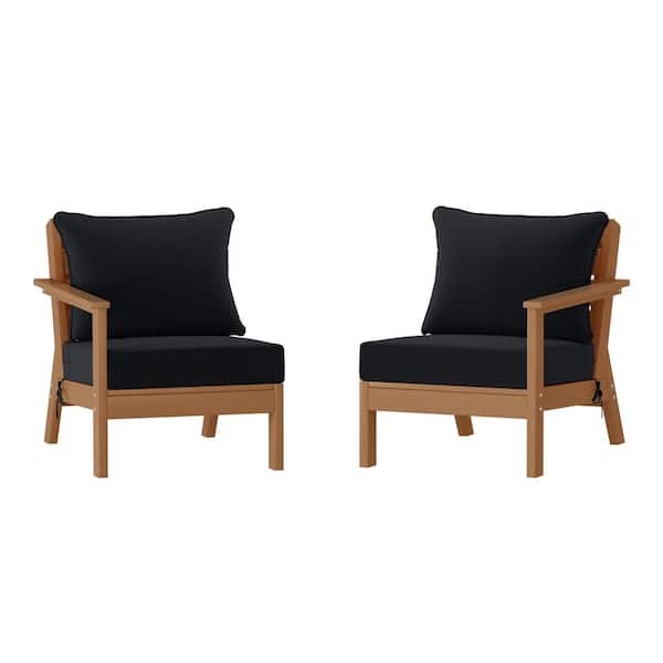 WESTIN OUTDOOR Birchwood Teak Arrangeable Outdoor Patio 2-Piece Deep Seating HDPE Loveseat Arm Chair Set with Black Cushions