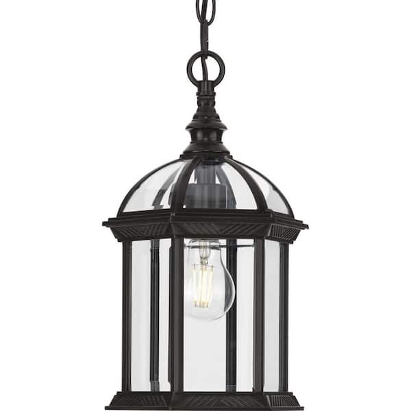 Progress Lighting Dillard 1-Light Antique Bronze Outdoor Pendant Light with Beveled Glass Shade Outdoor Hanging Lantern