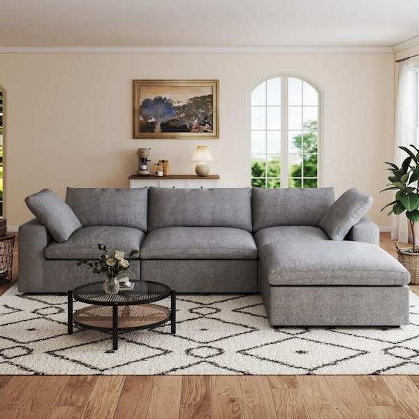 J&E Home 120.2 in. Square Arm Linen L-Shaped Free Combination Sofa