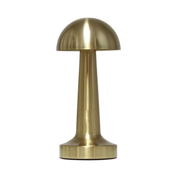 8.88 in. Mushroom Magic Mini Metal Dimming and Rechargeable Cordless 4-Way Touch Sensor Dome Novelty Desk Lamp, Gold