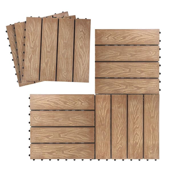 Unbranded 1 ft. x 1 ft. Interlocking Patio Flooring Wood-Plastic Composite Deck Tiles in Teak (12 Per Box)