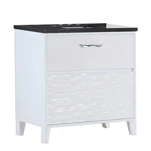 Bellaterra Home Tustin 30 in. W x 19 in. D x 34 in. H Single Vanity in White with Granite Vanity Top in Black Galaxy with White Basin