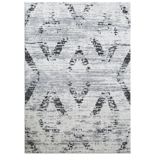 Unbranded Canyon Tracks Gray and Black 7 ft. 10 in. x 10 ft. 1 in. Geometric Polyester Area Rug