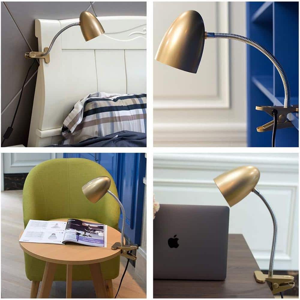 Gold Adjustable Clip-On Arc Lamp with Integrated LED