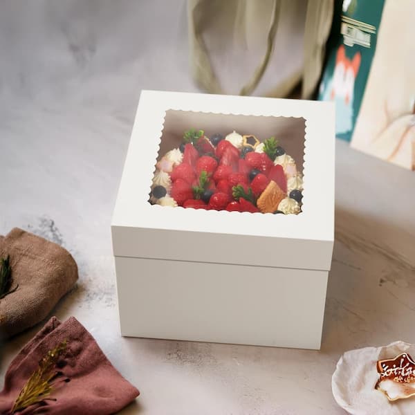10 in. x 10 in. x 8 in. Cardboard Cake Boxes with Window for Cakes, Cake Decorating, and Gift Giving, White (15-Pack)