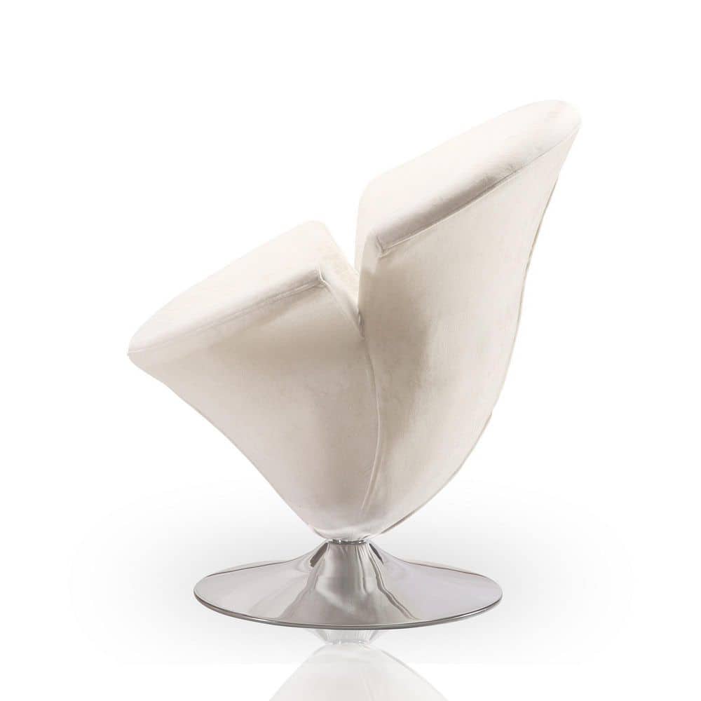 Blossom White Velvet Swivel Barrel Chair with Metal Base