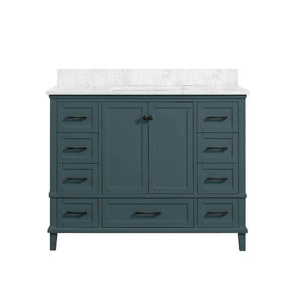 Merryfield 43 in. Single Sink Antigua Green Bath Vanity with White Carrara Marble Top (Assembled)