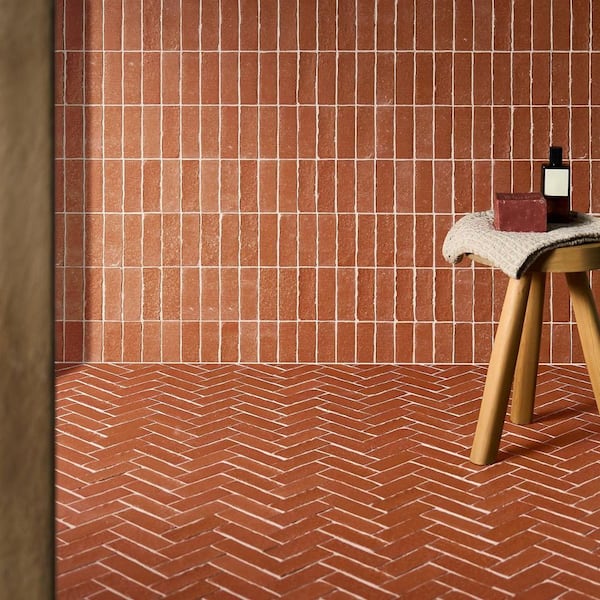 Creston Canyon Red 12.03 in. x 12.39 in. Stacked Matte Porcelain Mosaic Floor and Wall Tile (1.03 Sq. Ft. / Each)
