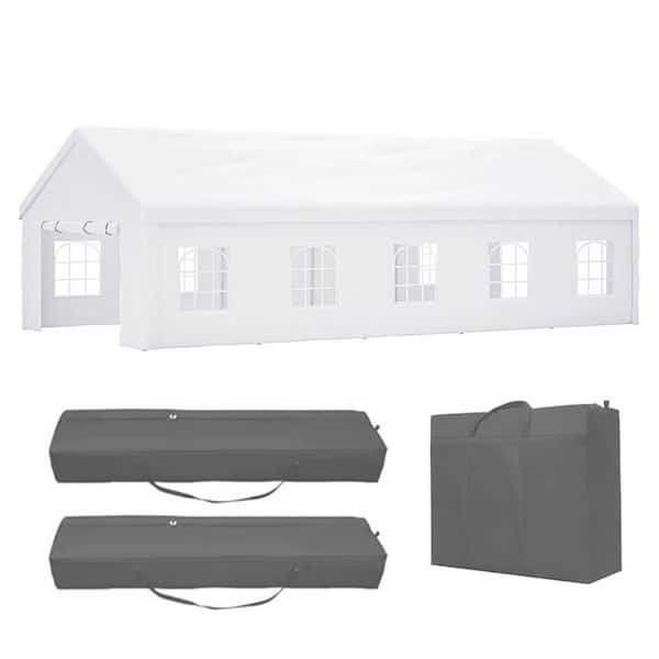 16 ft. x 32 ft. Party Tent with 3 Storage Bags, Removable Sidewalls, Outdoor Canopy Gazebo for Carport, Wedding, White