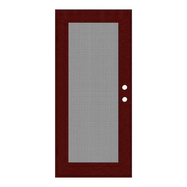 Unique Home Designs Full View 36 in. x 80 in. Right-Hand/Outswing Wineberry Aluminum Security Door with Meshtec Screen