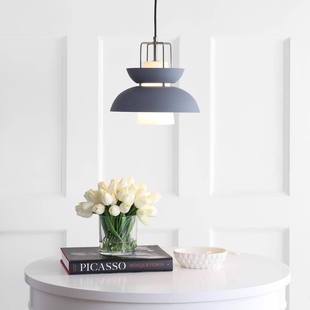 Paul 11" Adjustable Farmhouse Metal LED Pendant in Gray