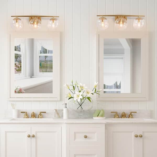 Uolfin Modern Gold Bathroom Vanity Light 3 Farmhouse Brass Wall Sconce With Clear Globe Glass Shades Q36nnbhd2359186 The Home Depot - Double Wall Sconce Bathroom