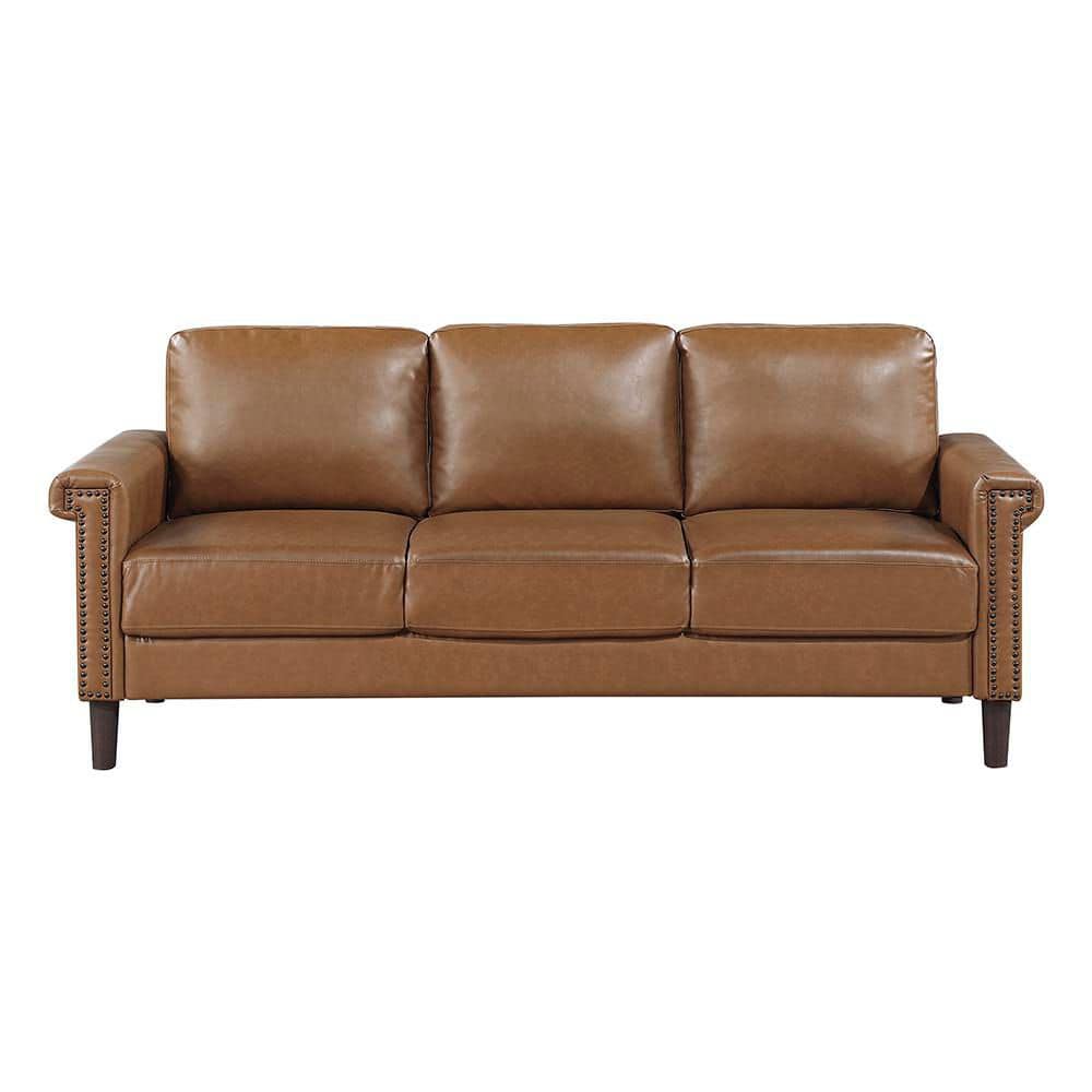 Lazzara Arlo 79 in. W Rolled Arm Faux Leather Rectangle Living