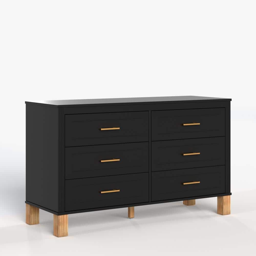 Black Solid Wood Buffet with 6 Drawers, Metal Handles, Heavy-Duty Storage for Bedroom durable construction price history on PriceWatchPro