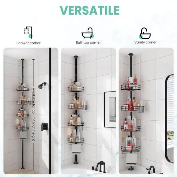 Dracelo Stainless Shower Caddy Corner, 4 Tier Shower Organizer, Rustproof Stainless Shower Shelves, 56-114 in.