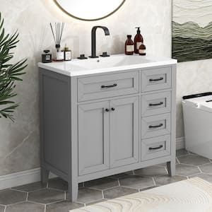 35.98 in. W x 18.03 in. D x 35.98 in. H Freestanding Bath Vanity in Gray with White Ceramic Single Sink