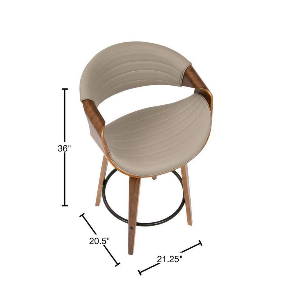 Set of 2 Gray Faux Leather Swivel Counter Stools with Walnut Wood