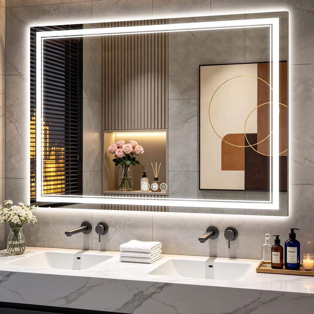 LuxHomez 30 in. W x 40 in. H Rectangular Frameless Anti-Fog Front