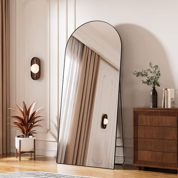 Black 32 in. W x 71 in. H Arch Aluminum Alloy Framed Full Length Mirror Freestanding/Wall-Mounted Mirror
