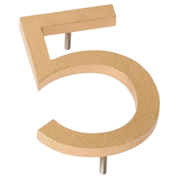 Montague Metal Products 4 in. Gold Aluminum Floating or Flat Modern House Number 5