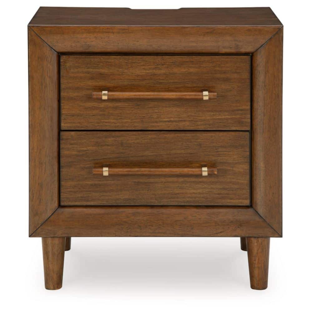 Brown Wood 2-Drawer Nightstand with USB Charging Ports