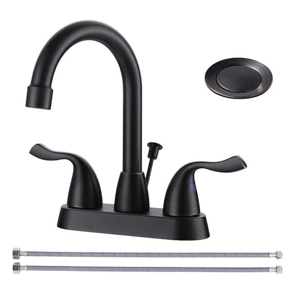 Modern Double Handle 4 in. Centerset Bathroom Faucet with Lift Rod Drain Assembly in Oil Rubbed Bronze
