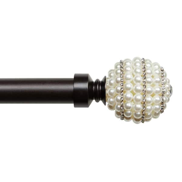 EXCLUSIVE HOME Diana 66 in.-120 in. Adjustable Length Single Curtain Rod Kit in Matte Bronze with Faux Pearl and Rhinestone Finial