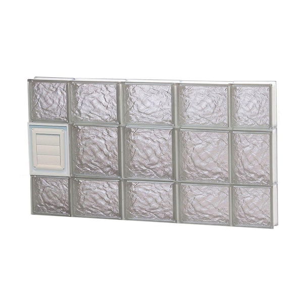 Clearly Secure 34.75 in. x 19.25 in. x 3.125 in. Frameless Ice Pattern Glass Block Window with Dryer Vent