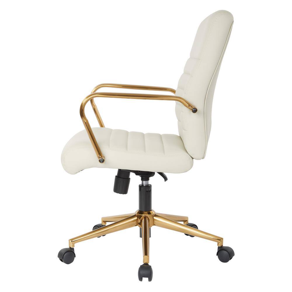 Baldwin Cream Faux Leather Swivel Task Chair with Gold Accents