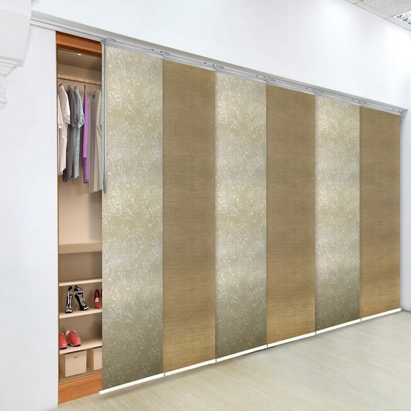 EMOH Beach Bloom 70 in. - 130 in. W x 94 in. L Adjustable 6- Panel White Single Rail Panel Track with 23.5 in. Slates