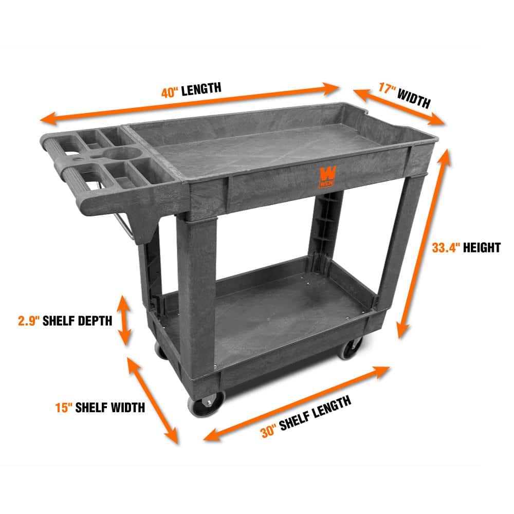 WEN 500-Pound Capacity Gray Polypropylene Two-Shelf Utility Cart