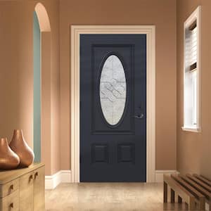 36 in. x 80 in. Right-Hand 3/4 Oval Brevard Glass Black Paint Fiberglass Prehung Front Door w/Rot Resistant Frame