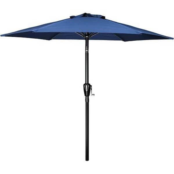Zeus & Ruta 7.5 ft. Steel Push Button Patio Umbrella Outdoor Table Market Yard Umbrella in Blue for Garden; Deck; Backyard; Pool