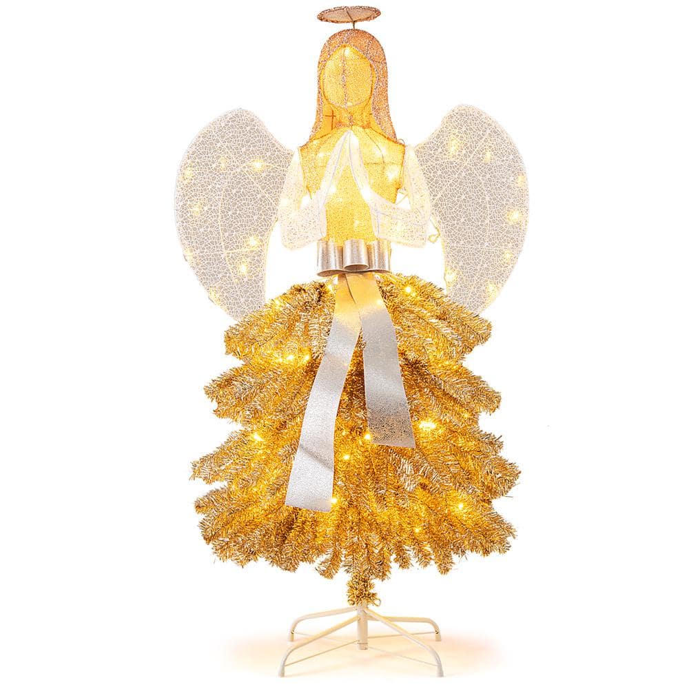 Costway 62.4 in. Metal Lighted Angel Artificial Christmas Tree with Warm White LED Lights