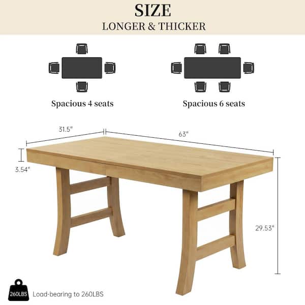 Oak Top Table Rectangle GOJANE Modern 1-Piece Rectangular Dining Table, Oak-Finish MDF Top ...