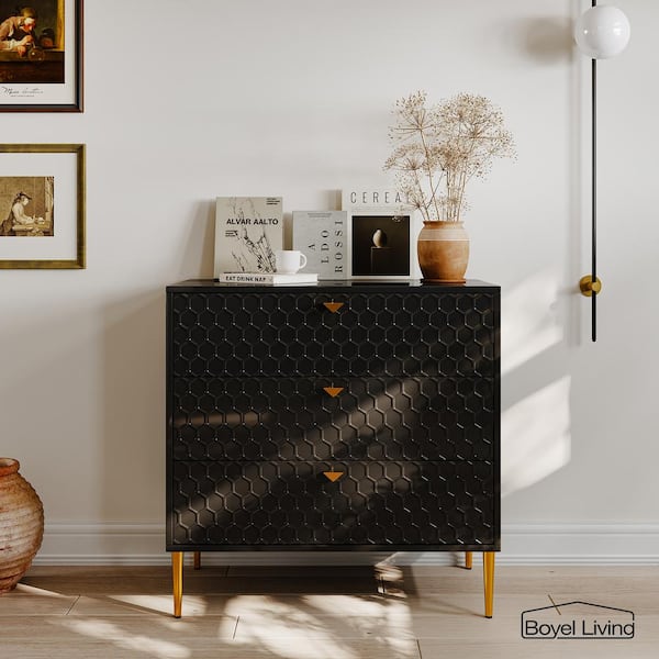 Boyel Living Black Accent Storage Cabinet with 3-Drawer Chest