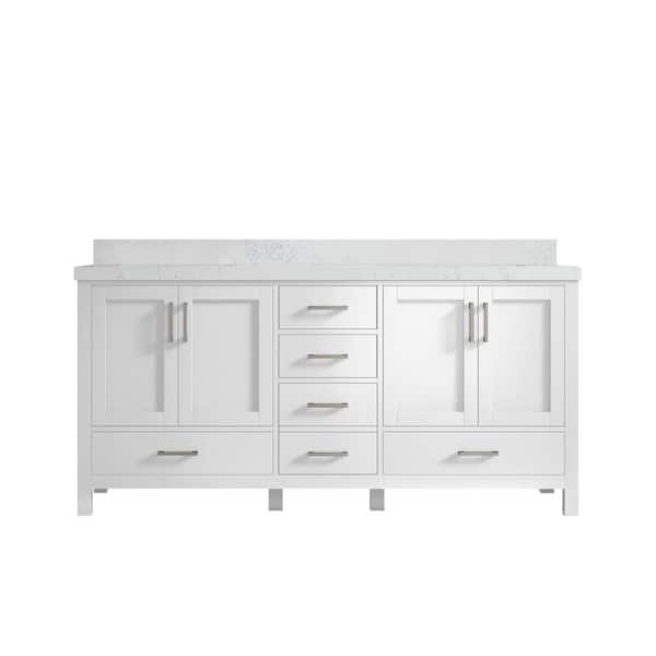 Willow Collections Malibu 72 in. W x 22 in. D x 36 in. H Double Sink Bath Vanity in White with 2 in. Empira Quartz Top